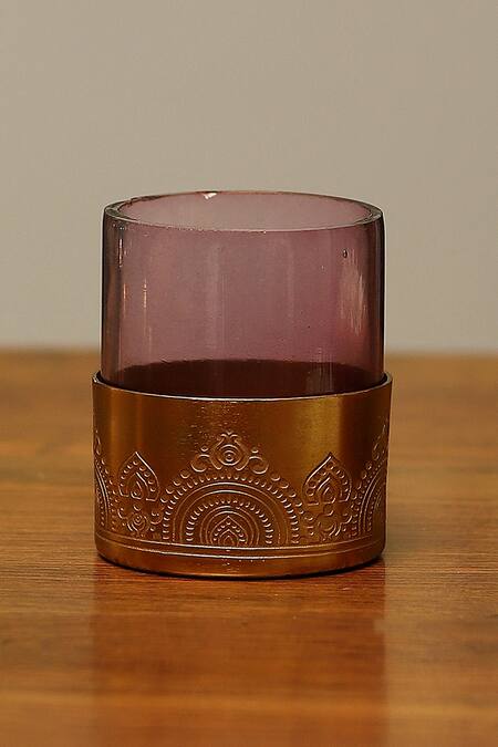 Shop_Nakshikathaa - Homeware_Gold Iron Hand Etched Tea Light Stand Gift Hamper Set - 5 Pcs_Online_at_Aza_Fashions