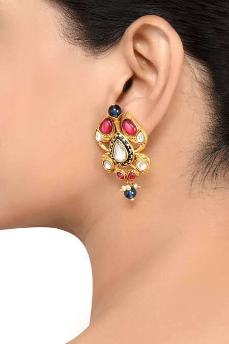 Oxidised Silver Finish Hand-Painted Floral Earrings Design by Tribe Amrapali  at Pernia's Pop Up Shop 2024