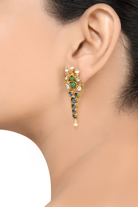 Aulerth X Tribe Amrapali Gilded Crescent Embellished Dangler Earrings |  Jewellery, Earrings, Danglers And Drop… | Red bangles, Engineered stone,  Gold plated bangles