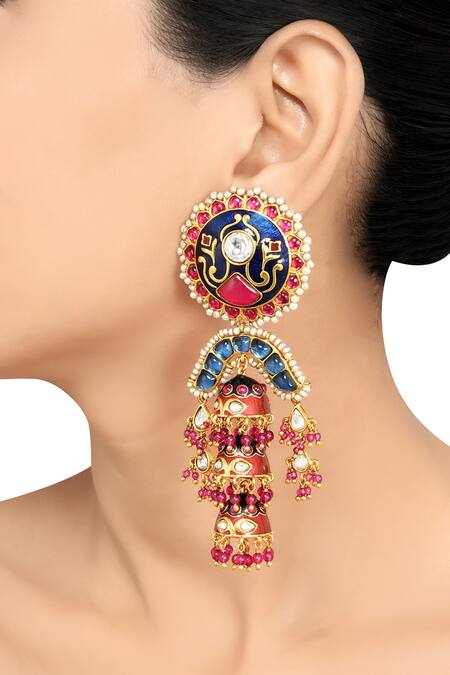 Tribe Amrapali Blue Crystals, Pearls, Beads Bahara Floral Carved Earrings Online at Aza Fashions Tribe Amrapali_Blue Crystals, Pearls, Beads Bahara Floral Carved Earrings _Online_at_Aza_Fashions
