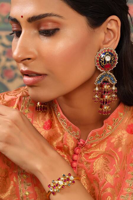 Buy Tribe Amrapali Blue Crystals, Pearls, Beads Bahara Floral Carved Earrings Online at Aza Fashions Buy_Tribe Amrapali_Blue Crystals, Pearls, Beads Bahara Floral Carved Earrings _Online_at_Aza_Fashions