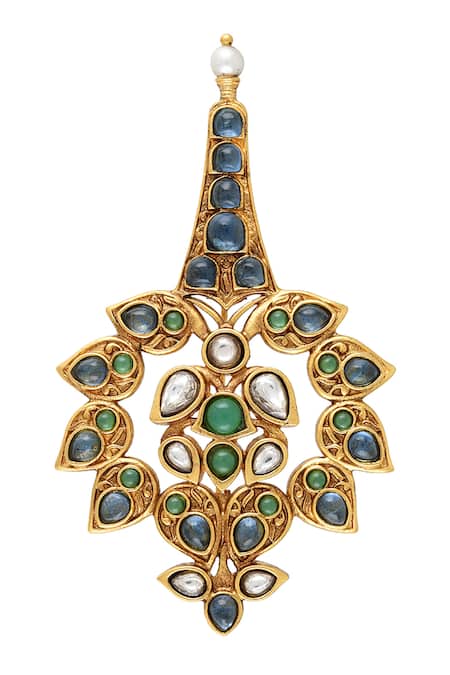 Tribe Amrapali Blue Embellished Gulrang Stone Studded Mughal Brooch 