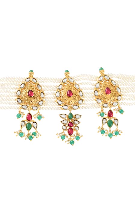 Tribe Amrapali_Gold Plated Gulrang Drop Carved Choker _Online_at_Aza_Fashions