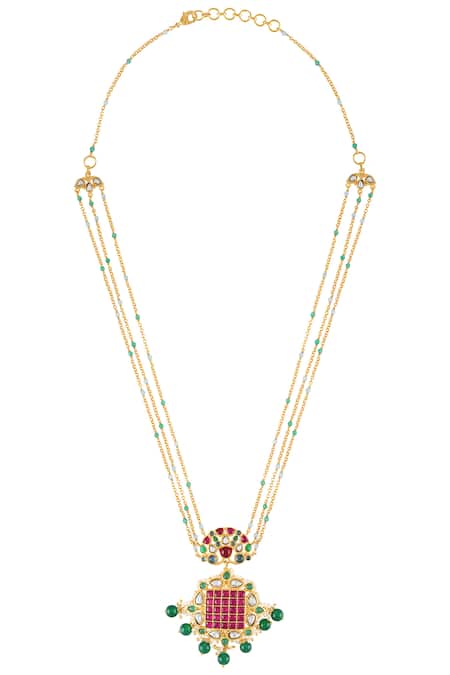 Tribe Amrapali Meher Floral Stone Studded Drop Necklace 