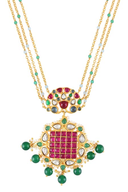 Buy_Tribe Amrapali_Gold Plated Meher Floral Stone Studded Drop Necklace _Online_at_Aza_Fashions