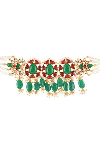 Tribe Amrapali Gold Plated Anum Drop Stone Studded Pearl Strand Choker Online at Aza Fashions Tribe Amrapali_Gold Plated Anum Drop Stone Studded Pearl Strand Choker _Online_at_Aza_Fashions