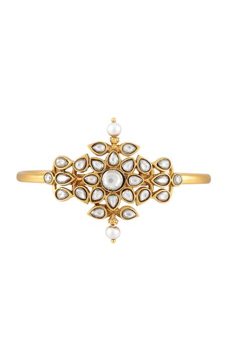 Shop_Tribe Amrapali_Gold Plated Crystals, Pearls Amira Embellished Handcuff_Online_at_Aza_Fashions