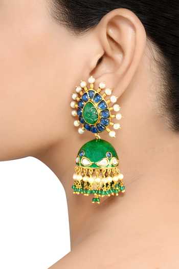 Tribe Amrapali Multi Color Crystals, Pearls Sabaa Embellished Jhumkas Online at Aza Fashions Tribe Amrapali_Multi Color Crystals, Pearls Sabaa Embellished Jhumkas _Online_at_Aza_Fashions