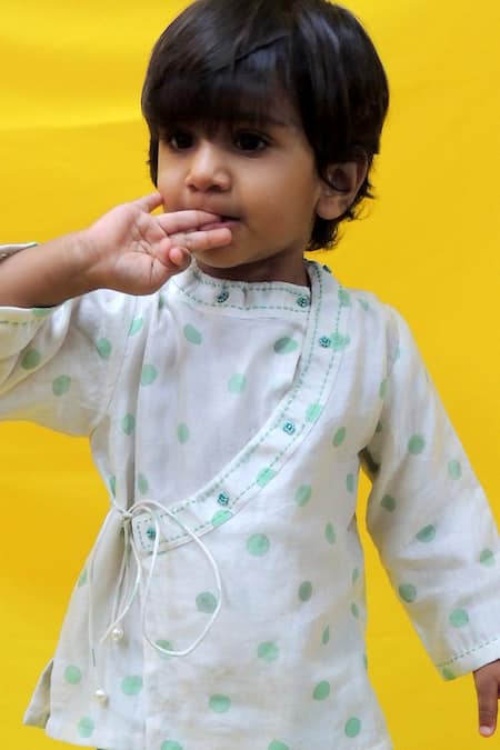 Buy Pankhuri By Priyanka Off White Chanderi, Cotton Polka Dot Print Angrakha With Dhoti Pant Online at Aza Fashions Buy_Pankhuri By Priyanka_Off White Chanderi, Cotton Polka Dot Print Angrakha With Dhoti Pant _Online_at_Aza_Fashions