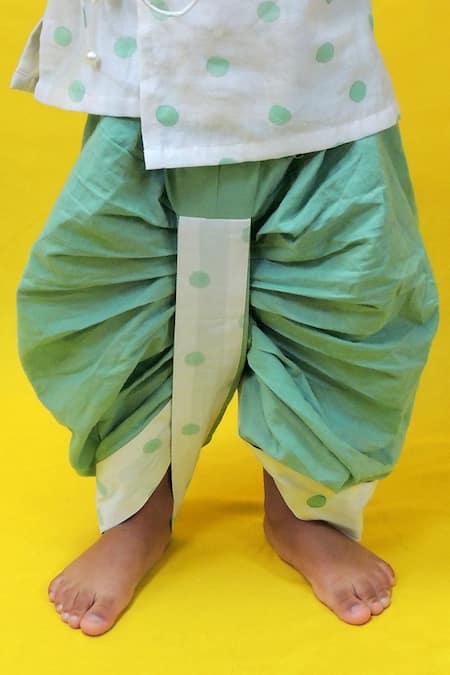 Shop Pankhuri By Priyanka Off White Chanderi, Cotton Polka Dot Print Angrakha With Dhoti Pant Online at Aza Fashions Shop_Pankhuri By Priyanka_Off White Chanderi, Cotton Polka Dot Print Angrakha With Dhoti Pant _Online_at_Aza_Fashions