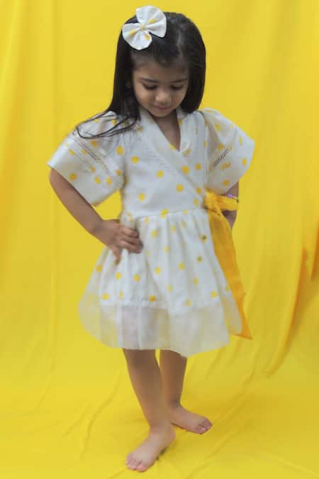 Pankhuri By Priyanka Off White Chanderi, Organza Wrap Polka Dot Print Dress Online at Aza Fashions Pankhuri By Priyanka_Off White Chanderi, Organza Wrap Polka Dot Print Dress _Online_at_Aza_Fashions
