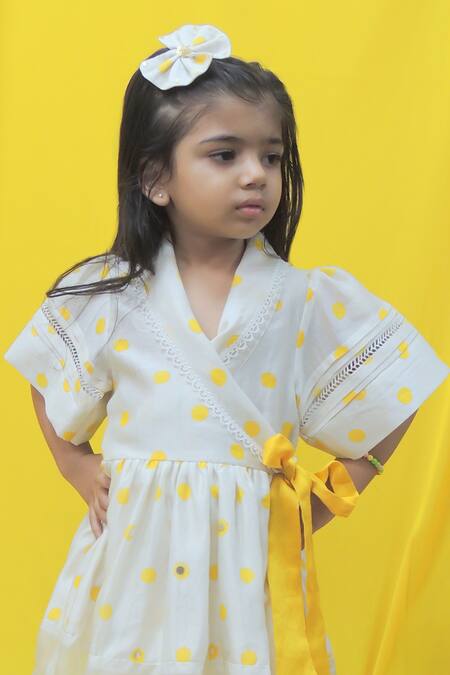 Buy Pankhuri By Priyanka Off White Chanderi, Organza Wrap Polka Dot Print Dress Online at Aza Fashions Buy_Pankhuri By Priyanka_Off White Chanderi, Organza Wrap Polka Dot Print Dress _Online_at_Aza_Fashions