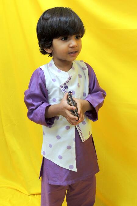 Pankhuri By Priyanka Off White Chanderi, Cotton Mirrors, Polka Dot Hand Block Print Kurta Set Online at Aza Fashions Pankhuri By Priyanka_Off White Chanderi, Cotton Mirrors, Polka Dot Hand Block Print Kurta Set _Online_at_Aza_Fashions