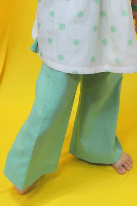 Buy Pankhuri By Priyanka Off White Chanderi Embroidery Polka Dot Print Kurta With Flared Pant Online at Aza Fashions Buy_Pankhuri By Priyanka_Off White Chanderi Embroidery Polka Dot Print Kurta With Flared Pant _Online_at_Aza_Fashions