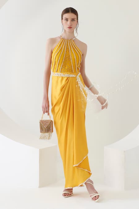 Mehak Talreja Couturre Sunflower Draped Maxi Dress 