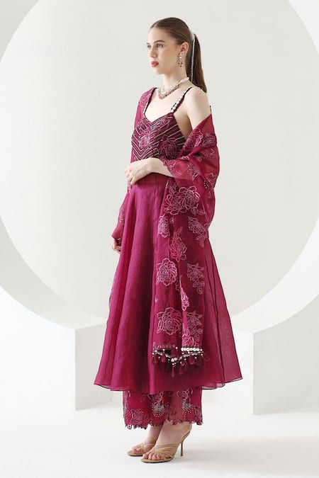 Mehak Talreja Couturre Wine Anarkali And Dupatta Organza Embroidered Floral Palazzo Set Online at Aza Fashions Mehak Talreja Couturre_Wine Anarkali And Dupatta Organza Embroidered Floral Palazzo Set _Online_at_Aza_Fashions