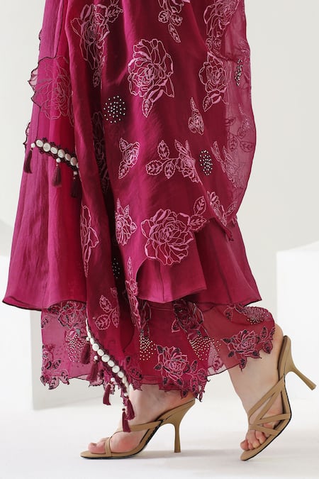 Buy Mehak Talreja Couturre Wine Anarkali And Dupatta Organza Embroidered Floral Palazzo Set Online at Aza Fashions Buy_Mehak Talreja Couturre_Wine Anarkali And Dupatta Organza Embroidered Floral Palazzo Set _Online_at_Aza_Fashions