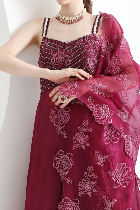 Mehak Talreja Couturre Wine Anarkali And Dupatta Organza Embroidered Floral Palazzo Set at Aza Fashions Mehak Talreja Couturre_Wine Anarkali And Dupatta Organza Embroidered Floral Palazzo Set _at_Aza_Fashions