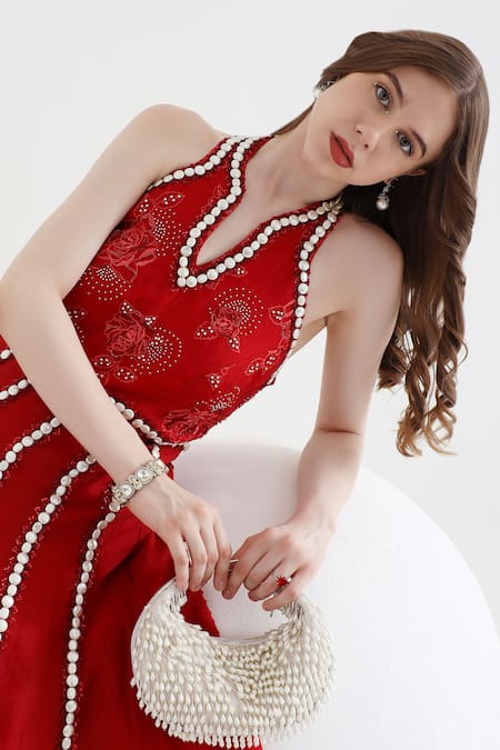 Buy Mehak Talreja Couturre Red Organza Embroidered Pearl Halter Embellished Anarkali Online at Aza Fashions Buy_Mehak Talreja Couturre_Red Organza Embroidered Pearl Halter Embellished Anarkali _Online_at_Aza_Fashions