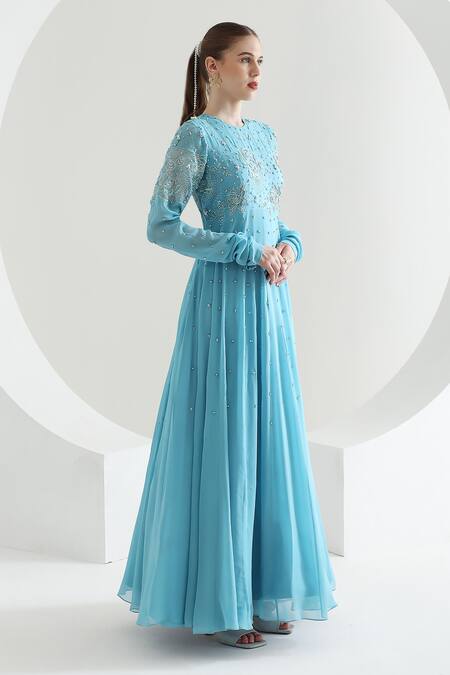 Buy Mehak Talreja Couturre Blue Georgette Nawabi Embroidered Floor Length Anarkali Online at Aza Fashions Buy_Mehak Talreja Couturre_Blue Georgette Nawabi Embroidered Floor Length Anarkali _Online_at_Aza_Fashions