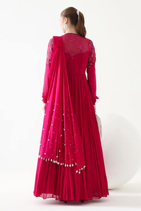 Mehak Talreja Couturre Meera Roseate Embroidered Anarkali With Dupatta 