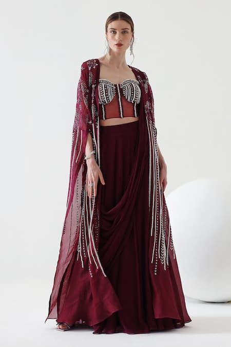 Mehak Talreja Couturre Koyal Flora Embroidered Draped Skirt & Cape Set 