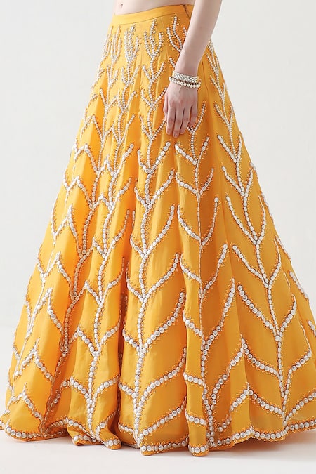 Buy Mehak Talreja Couturre Yellow Organza Embroidery Pearls V Neck Dua Lehenga With Blouse Online at Aza Fashions Buy_Mehak Talreja Couturre_Yellow Organza Embroidery Pearls V Neck Dua Lehenga With Blouse _Online_at_Aza_Fashions
