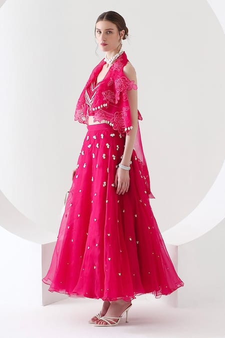Mehak Talreja Couturre_Pink Organza Embroidery Pearls Jacket Open Dariya Embellished Lehenga And Set _Online_at_Aza_Fashions