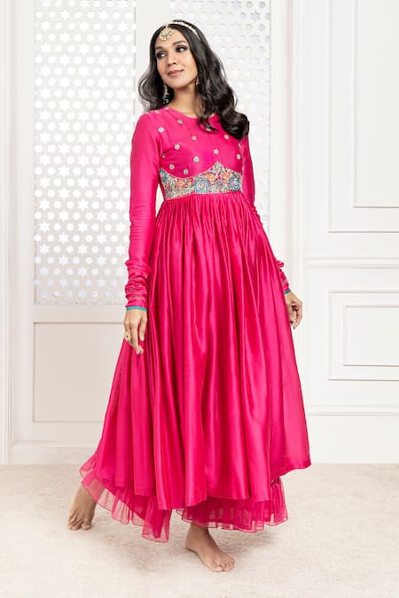 The Aarya Pink Chanderi, Viscose, Organza Zari, Sequins Bodice Work Anarkali Palazzo Set Online at Aza Fashions The Aarya_Pink Chanderi, Viscose, Organza Zari, Sequins Bodice Work Anarkali Palazzo Set _Online_at_Aza_Fashions