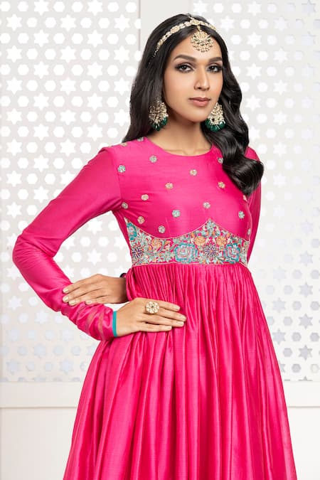 Shop The Aarya Pink Chanderi, Viscose, Organza Zari, Sequins Bodice Work Anarkali Palazzo Set Online at Aza Fashions Shop_The Aarya_Pink Chanderi, Viscose, Organza Zari, Sequins Bodice Work Anarkali Palazzo Set _Online_at_Aza_Fashions