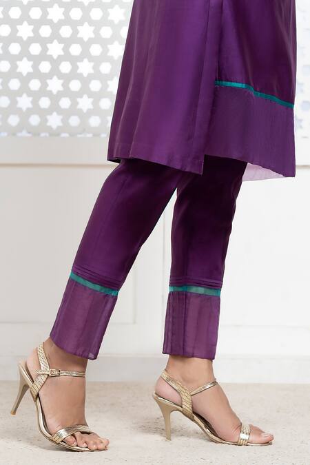 Buy The Aarya Purple Chanderi, Viscose Embroidery, Sequins, Beads Split V-neck Kurta Pant Set Online at Aza Fashions Buy_The Aarya_Purple Chanderi, Viscose Embroidery, Sequins, Beads Split V-neck Kurta Pant Set _Online_at_Aza_Fashions