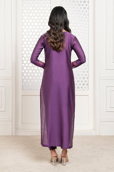 Shop The Aarya Purple Viscose, Chanderi Sequins, Beads Split Panel Embroidered Kurta Pant Set at Aza Fashions Shop_The Aarya_Purple Viscose, Chanderi Sequins, Beads Split Panel Embroidered Kurta Pant Set _at_Aza_Fashions