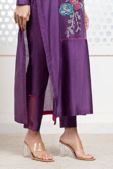 Shop The Aarya Purple Viscose, Chanderi Sequins, Beads Split Panel Embroidered Kurta Pant Set Online at Aza Fashions Shop_The Aarya_Purple Viscose, Chanderi Sequins, Beads Split Panel Embroidered Kurta Pant Set _Online_at_Aza_Fashions