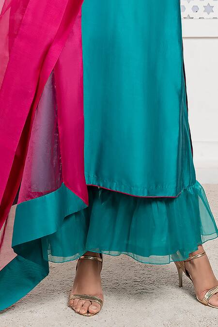 Buy The Aarya Green Chanderi, Viscose Sequins, Zari, Bodice Embroidered Kurta Palazzo Set Online at Aza Fashions Buy_The Aarya_Green Chanderi, Viscose Sequins, Zari, Bodice Embroidered Kurta Palazzo Set _Online_at_Aza_Fashions