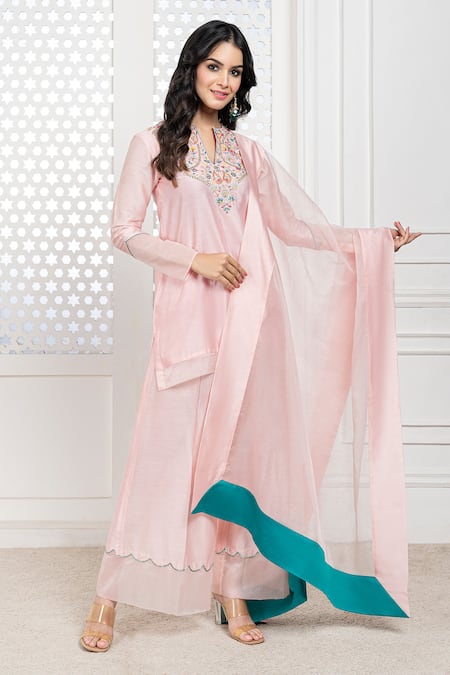 The Aarya Neck Embroidered Short Kurta Palazzo Set 