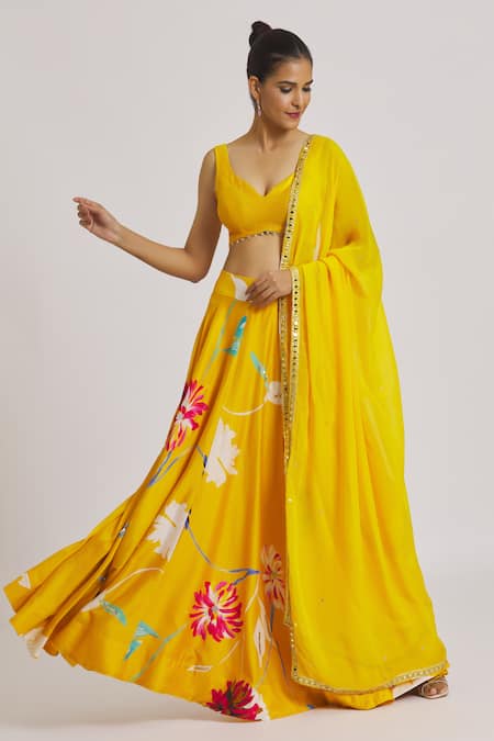 Heer Fashion - Yellow and blue color georgette lehenga with embroidery and  original mirror glass work [Product Code: 6311] Order link  -https://heerfashion.com/product.php?id=6311 | Facebook