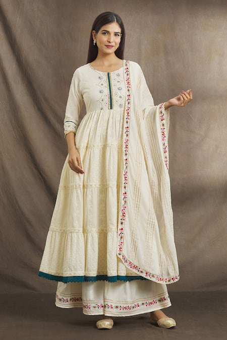 Samyukta Singhania Cotton Schiffli Tiered Anarkali 