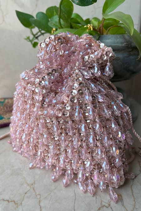 Buy_Nayaab By Sonia_Pink Beads, Sequins, Tassels Pristine Rosette Embellished Potli