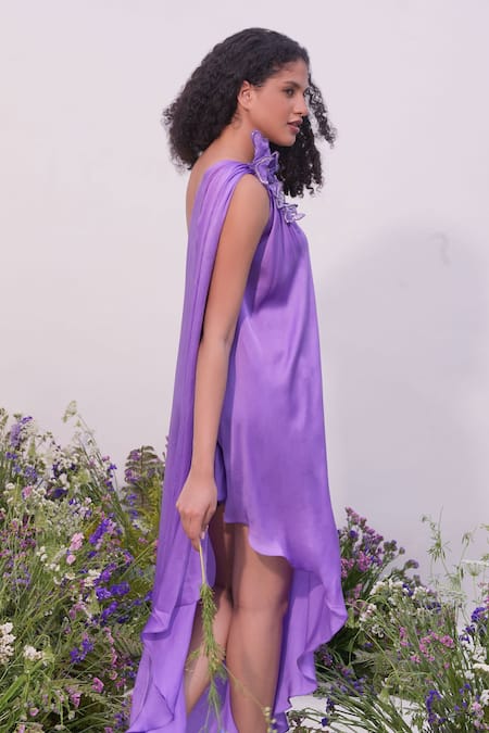 Shop Amrta By Guneet Kondal Purple Asymmetric One Shoulder Kaftan at Aza Fashions Shop_Amrta By Guneet Kondal_Purple Asymmetric One Shoulder Kaftan _at_Aza_Fashions