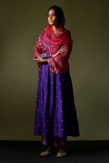 Pooja Singhal_Purple Silk Embroidered Hand Round Anarkali Pant Set _Online_at_Aza_Fashions