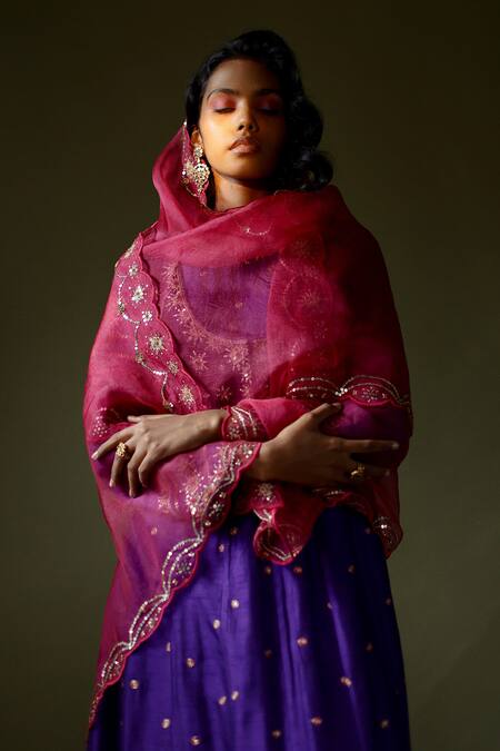 Buy_Pooja Singhal_Purple Silk Embroidered Hand Round Anarkali Pant Set _Online_at_Aza_Fashions