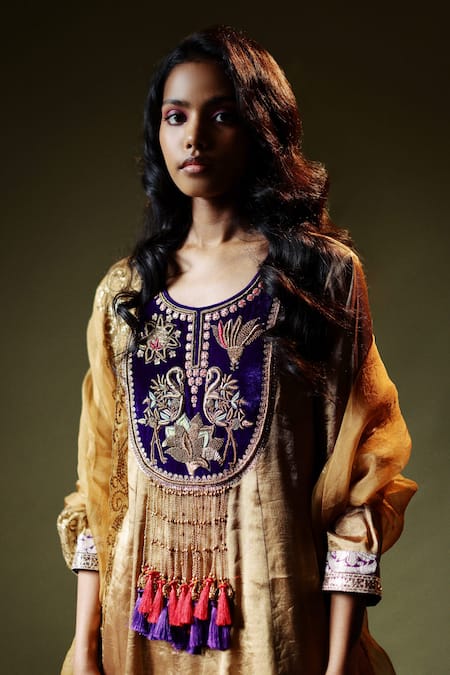 Pooja Singhal Hand Embroidered Anarkali Printed Pant Set 