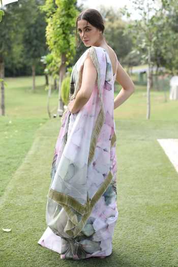 Swatee Singh_Multi Color Georgette Embroidery Round Neck Floral Print Saree With Blouse _at_Aza_Fashions