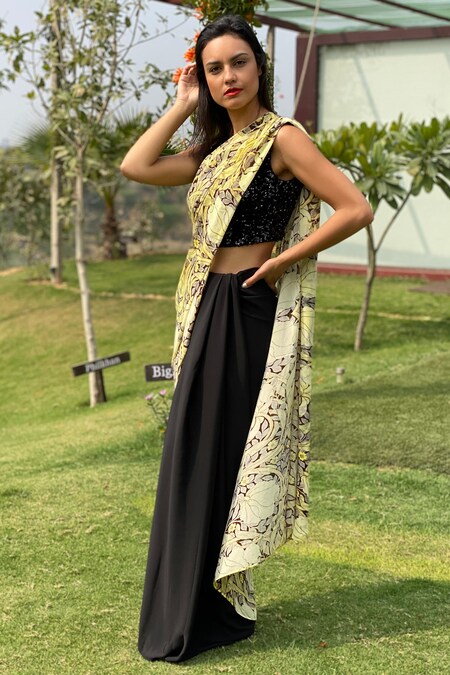 Party Wear Crop Top Black Saree | Latest Kurti Designs