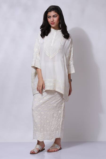 Shop_Sonali Gupta_White Silk Aari Embroidered Top And Skirt Set _Online_at_Aza_Fashions