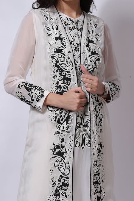 Shop_Sonali Gupta_White Silk Aari Embroidered Patchwork Jacket Pant Set _Online_at_Aza_Fashions