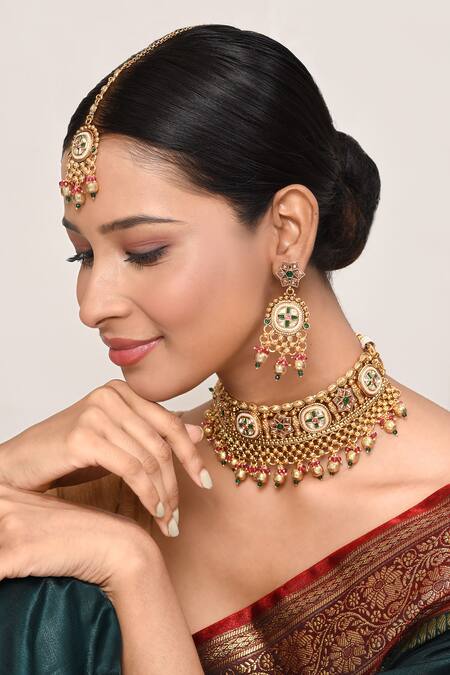 BelsI'S_Multi Color Beads, Diamonds Embellished Choker Necklace Set_Online_at_Aza_Fashions