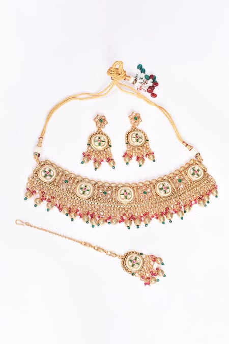 Buy_BelsI'S_Multi Color Beads, Diamonds Embellished Choker Necklace Set_Online_at_Aza_Fashions