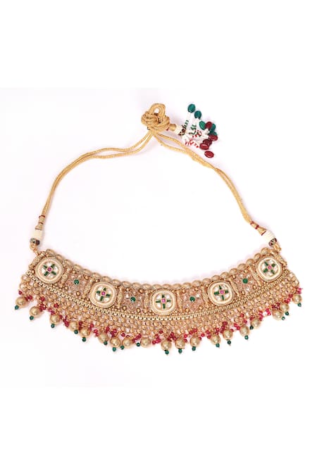 Shop_BelsI'S_Multi Color Beads, Diamonds Embellished Choker Necklace Set_Online_at_Aza_Fashions