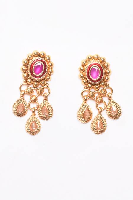 Shop_BelsI'S_Pink Diamonds, Stones Pearls Work Choker Necklace Set_Online_at_Aza_Fashions